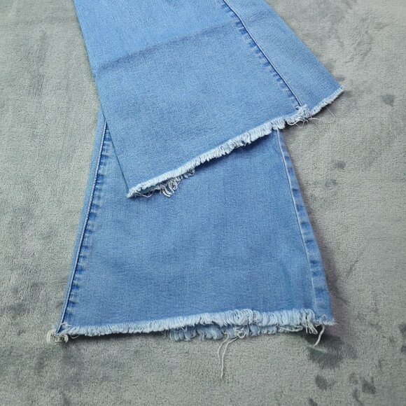 Forever 21 Juniors Flared Jeans Large 30 Waist Light Wash High Rise Frayed Hem - Picture 6 of 8